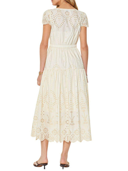Vestido Midi Manga Corta con Ojillos