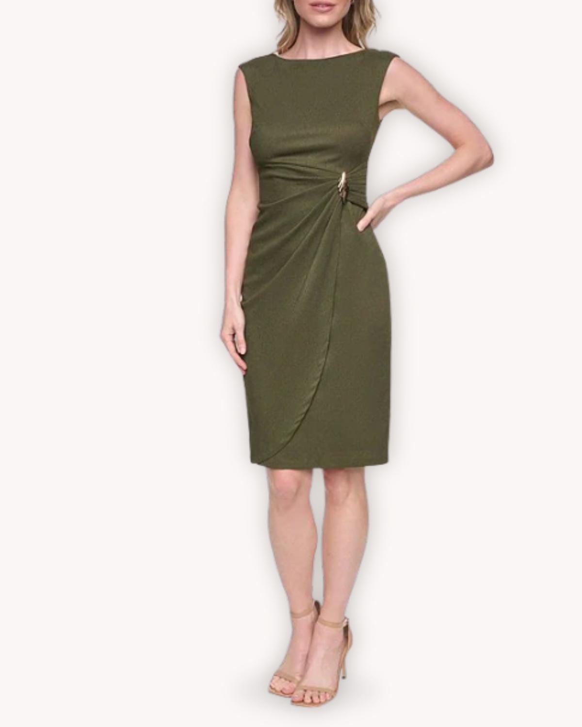 Vestido Corto Verde Oliva Drapeado