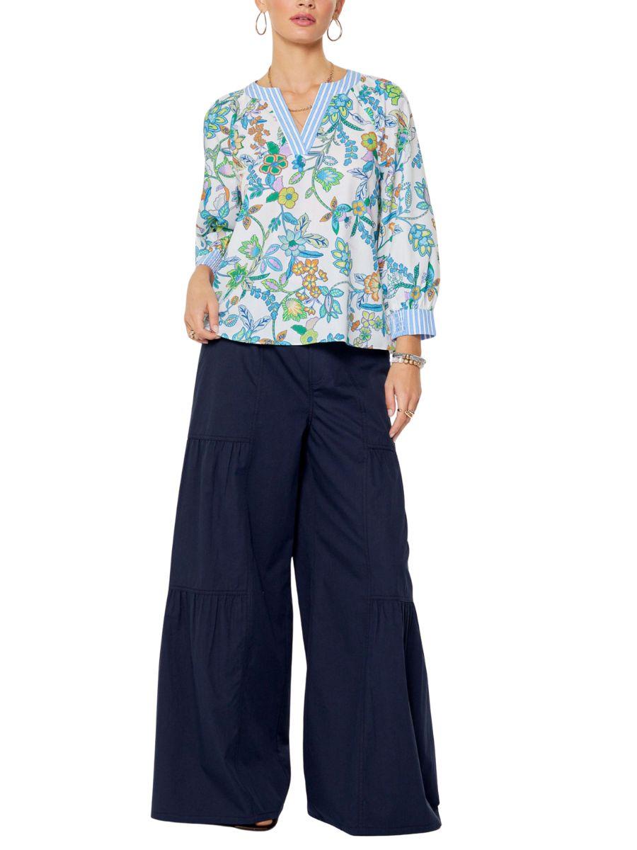 Blusa Manga Larga Rayada con Flores