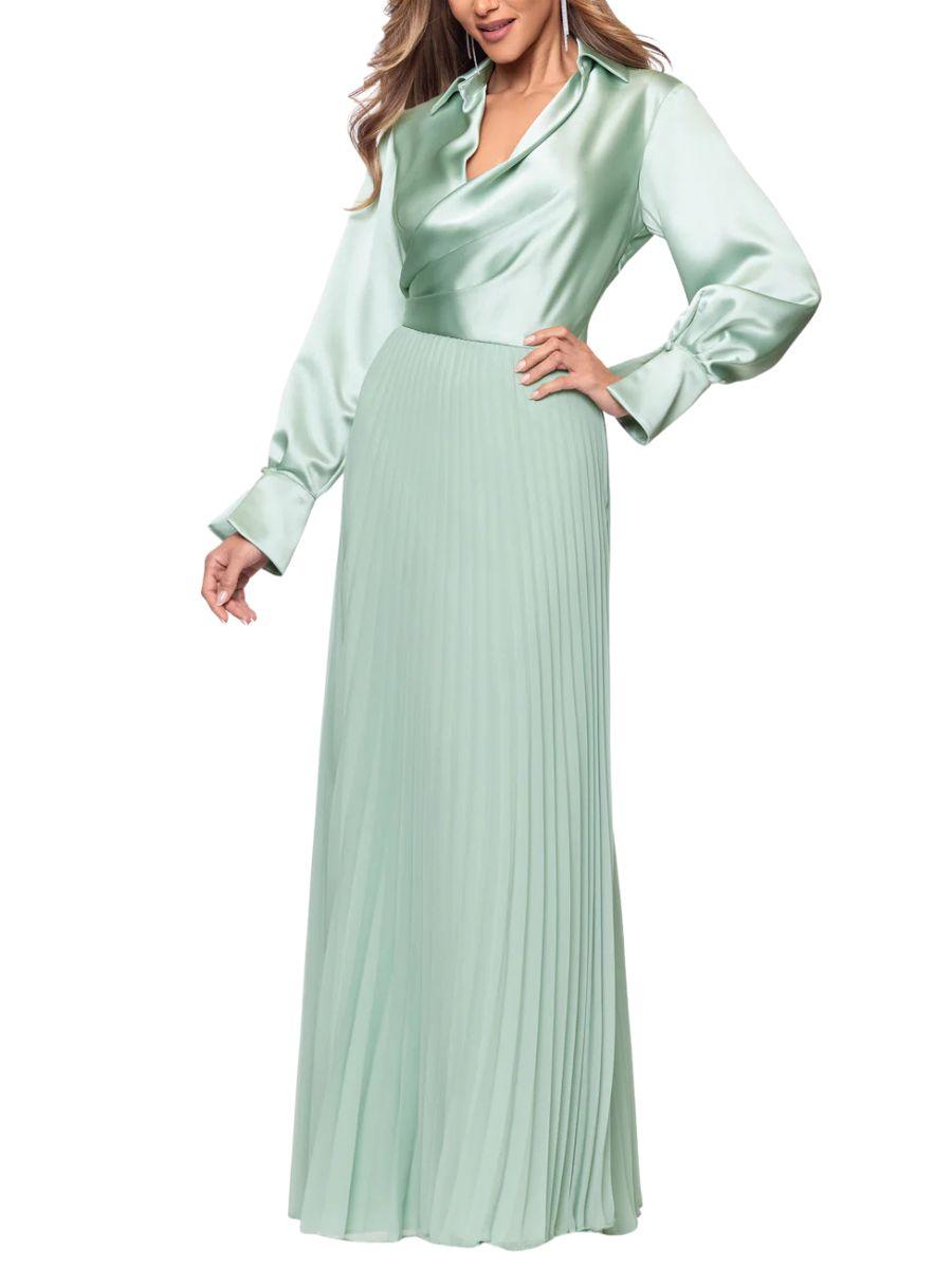 Vestido Largo en Satín Manga Larga