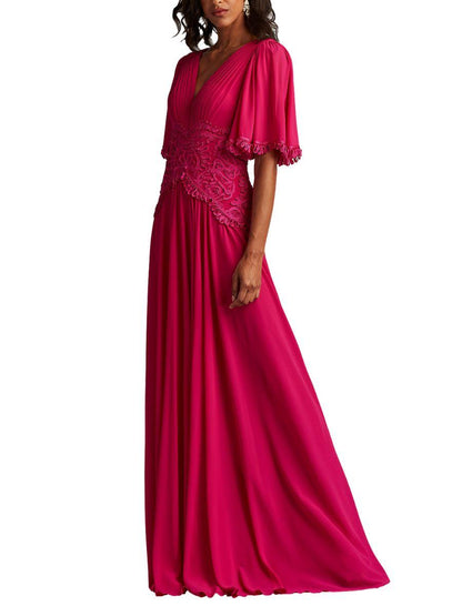 Vestido Largo Bordado Manga Corta