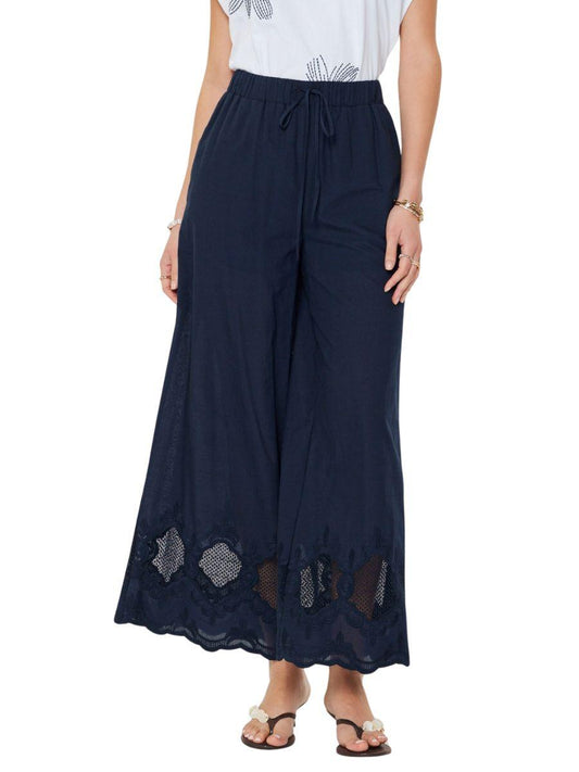 Pantalón de Pierna Ancha Bordado Crochet