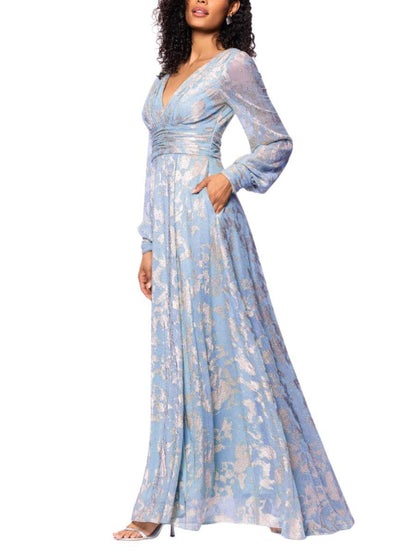 Vestido Largo Metálico con Manga Larga