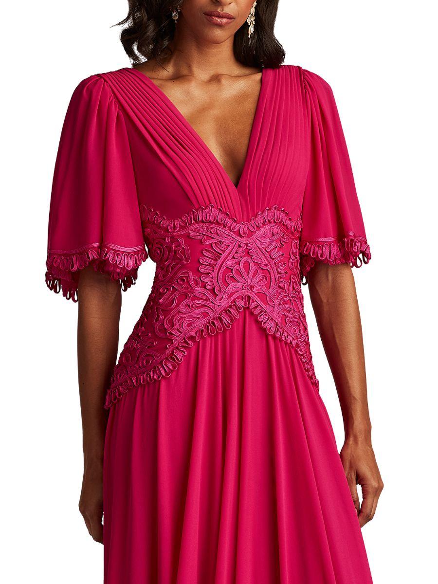 Vestido Largo Bordado Manga Corta