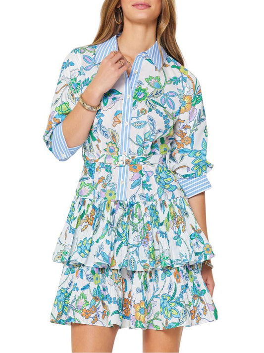 Vestido Corto Plisado con Flores