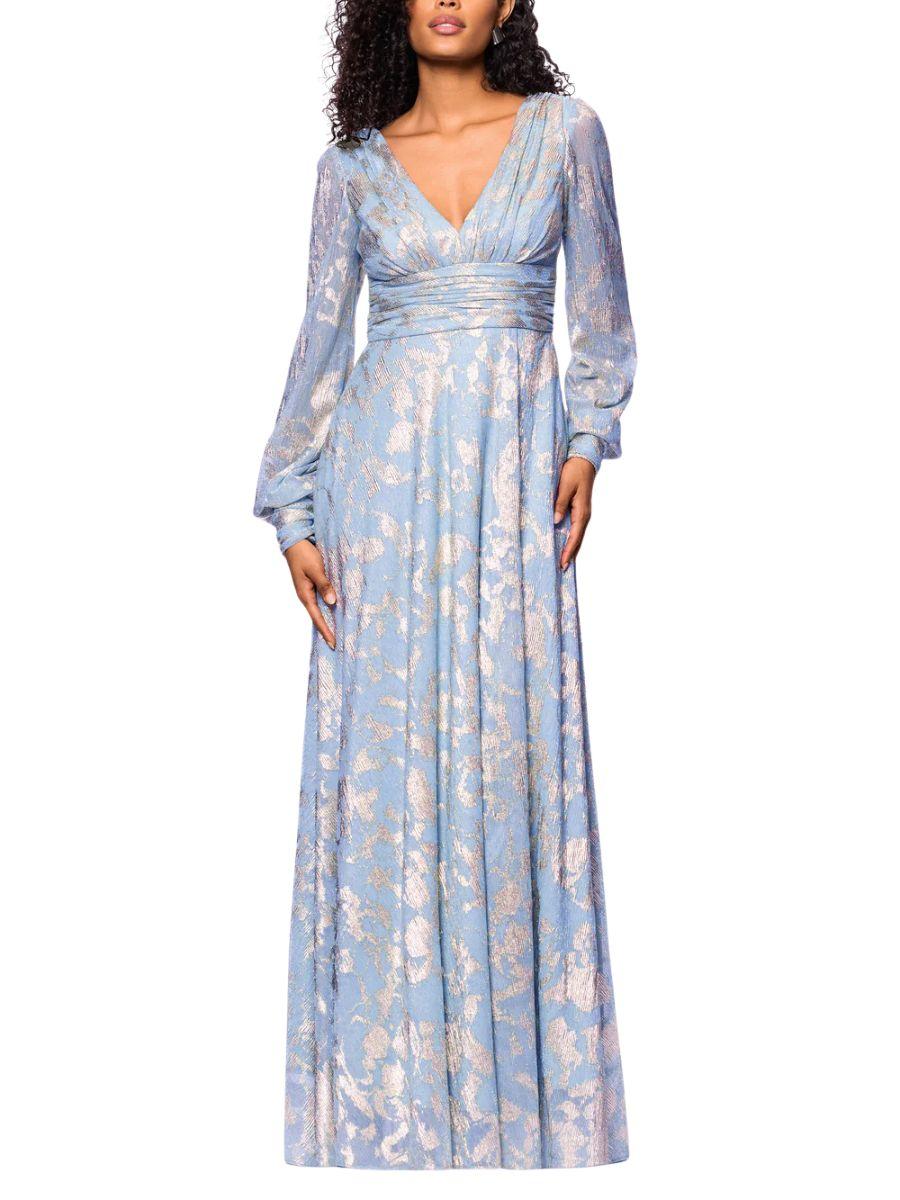 Vestido Largo Metálico con Manga Larga