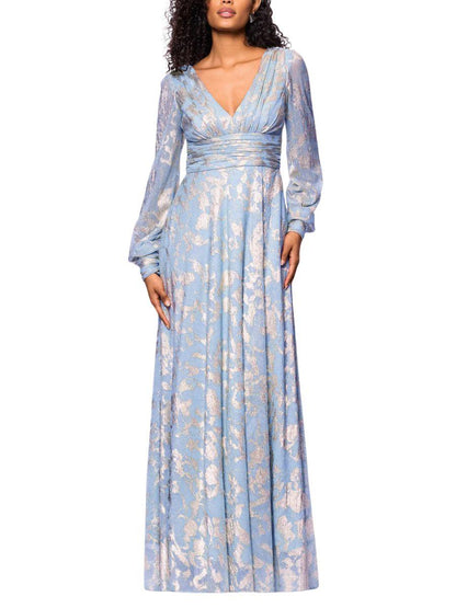 Vestido Largo Metálico con Manga Larga