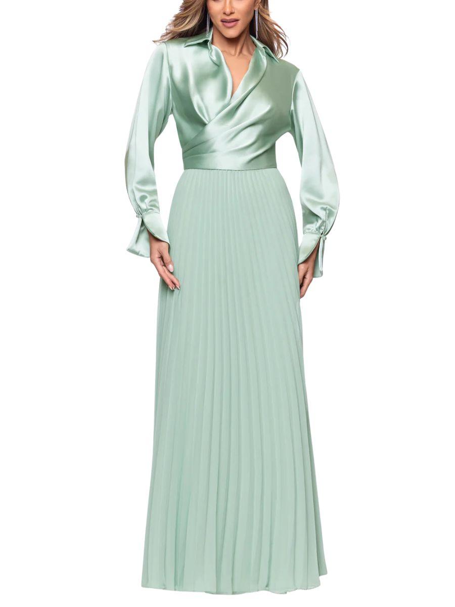 Vestido Largo en Satín Manga Larga