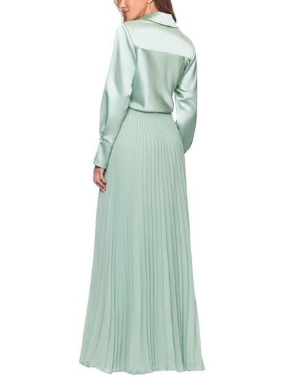 Vestido Largo en Satín Manga Larga