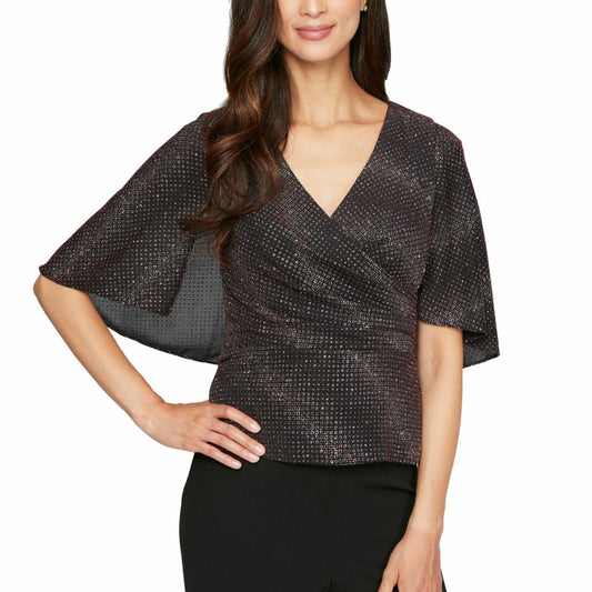 Blusa de gliter plata con rojo tornasol con manga capa