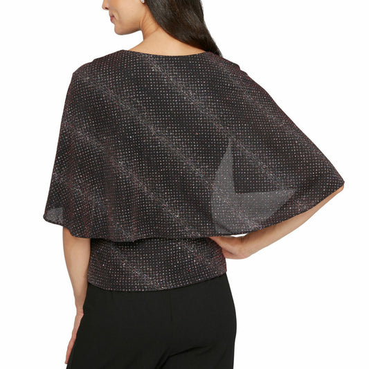Blusa de gliter plata con rojo tornasol con manga capa