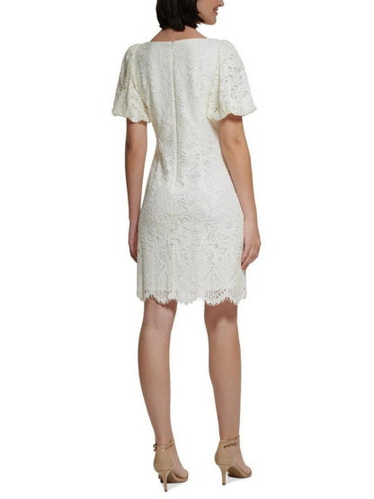 Vestido Corto de encaje con mangas abullonadas