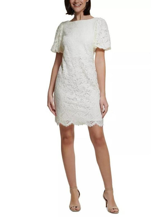 Vestido Corto de encaje con mangas abullonadas