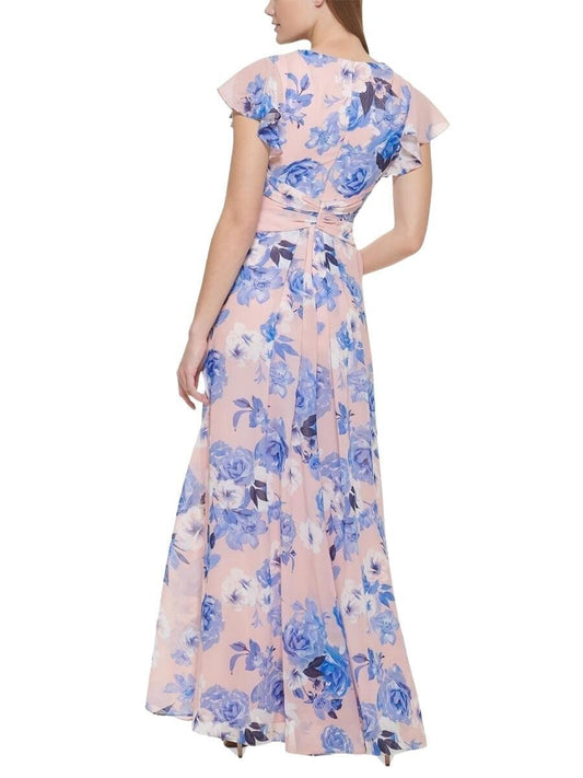 Vestido largo de manga acampanada con bordado en el cuello