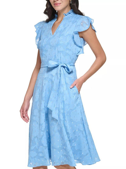 Vestido corto de manga corta con lunares metálicos