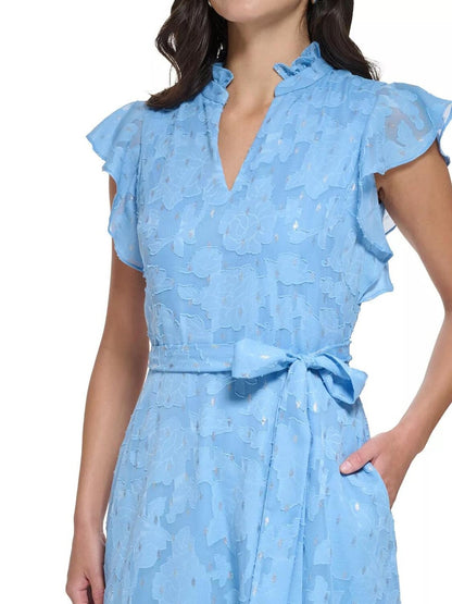 Vestido corto de manga corta con lunares metálicos