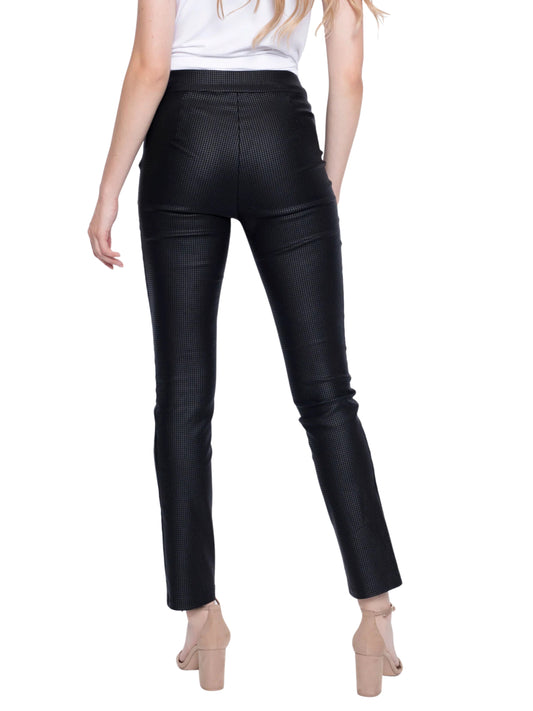 Pantalón recto con print de pata de gallo metalico.