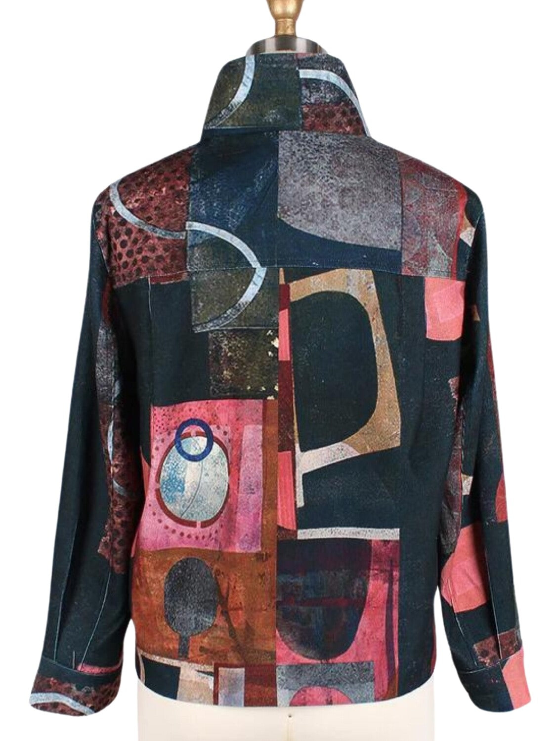 Chaqueta corta de pana con print geométrico.