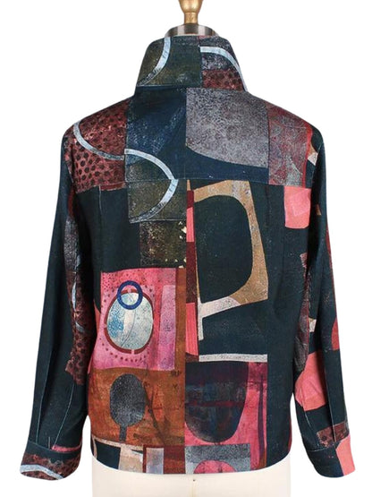 Chaqueta corta de pana con print geométrico.