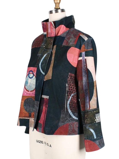 Chaqueta corta de pana con print geométrico.