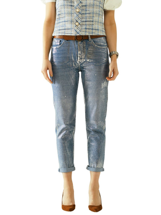 Jeans metálicos corte slim