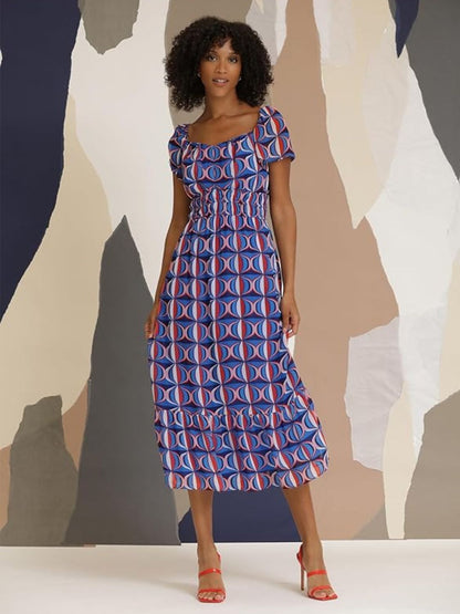 Vestido midi de manga corta con print retro