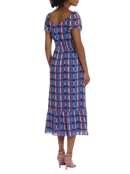Vestido midi de manga corta con print retro