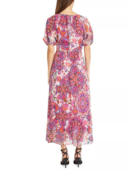Vestido midi de manga corta con cuello en V