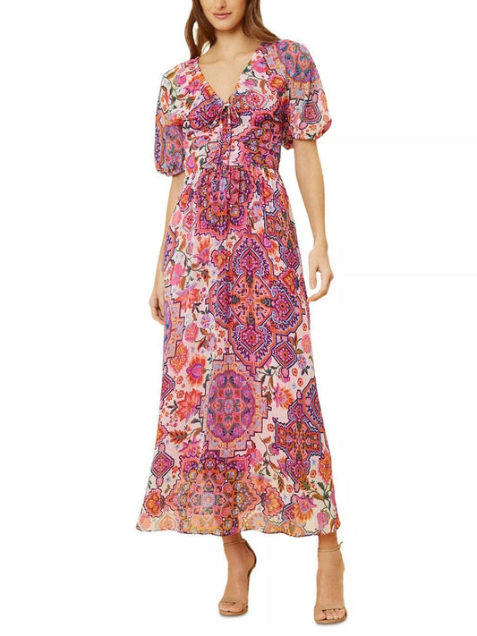 Vestido midi de manga corta con cuello en V