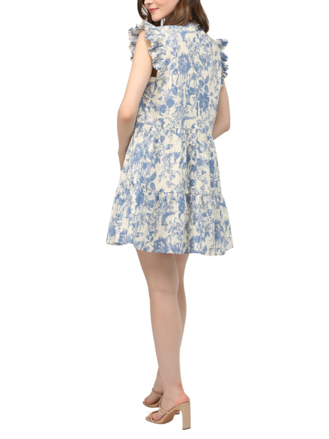 Vestido corto de manga escarola