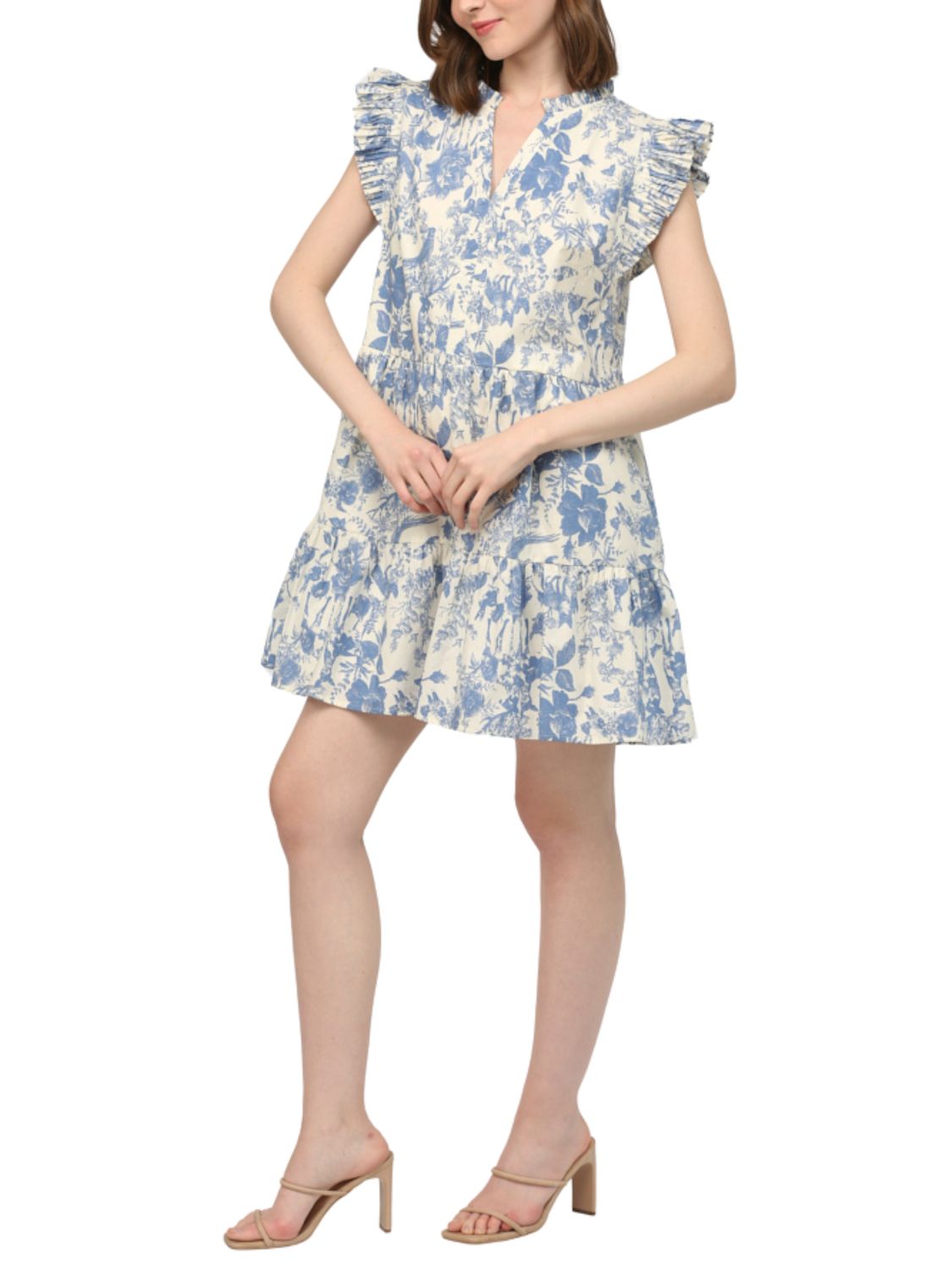 Vestido corto de manga escarola