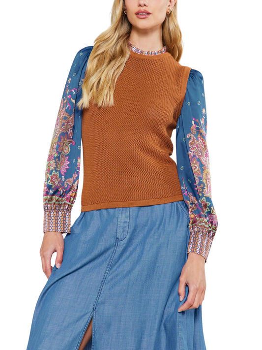 Blusa de manga larga con talle en punto