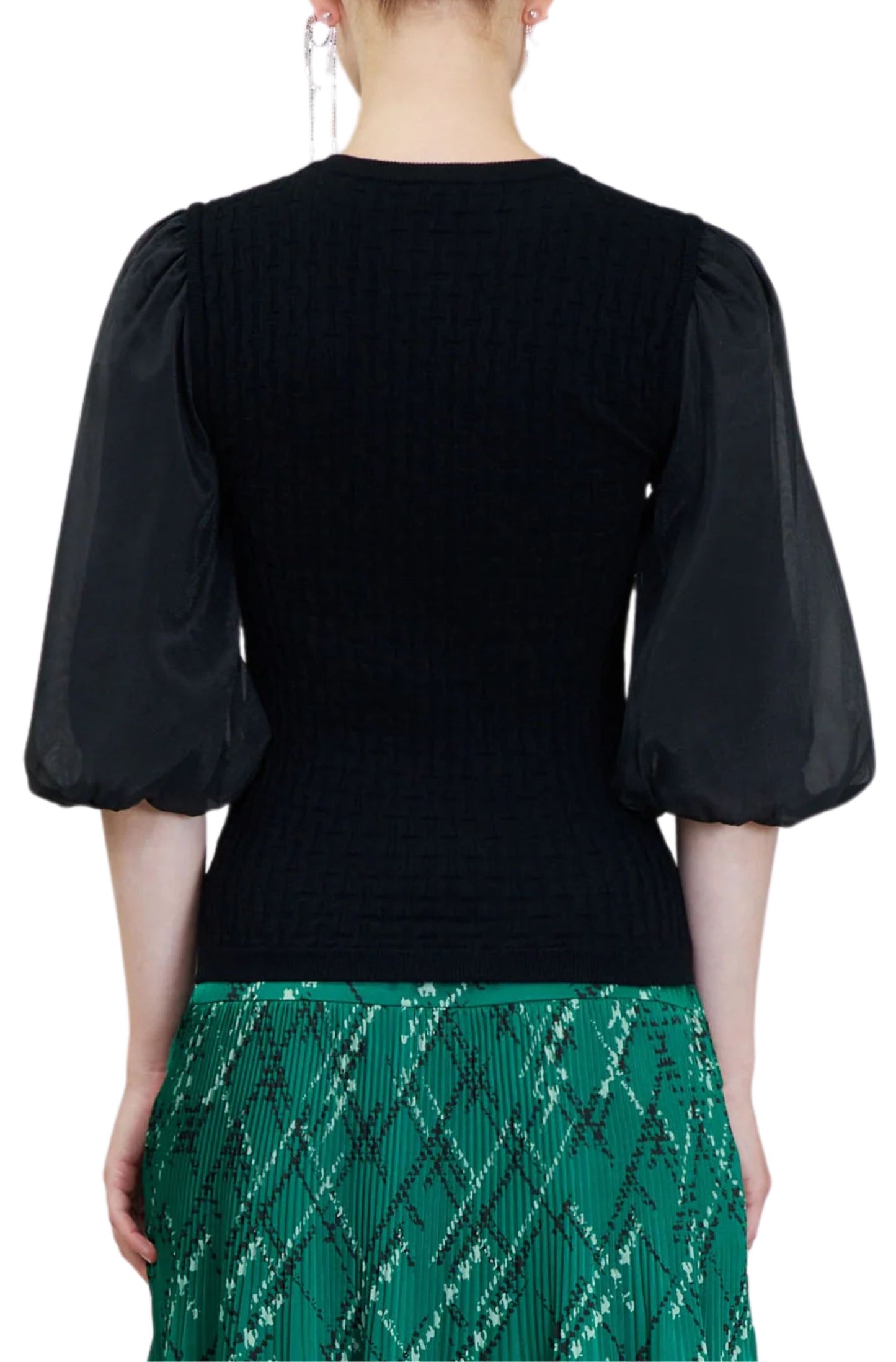 Sweater de manga globo con broche