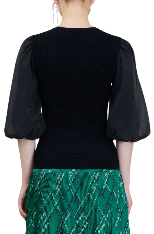 Sweater de manga globo con broche