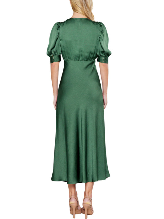 Vestido midi satinado en manga corta