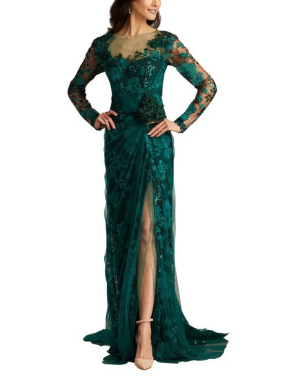 Vestido largo manga larga con bordado 3 D - Escorpio Boutique