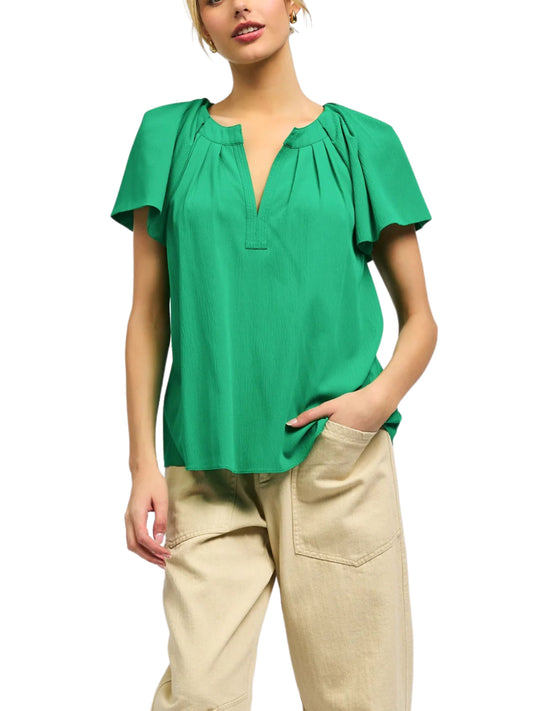 Blusa de manga corta plisada