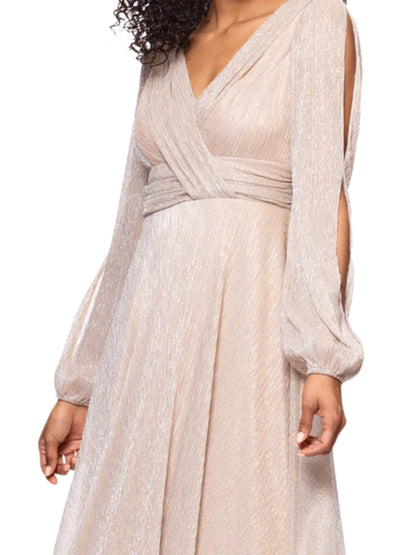Vestido largo metálico de manga larga