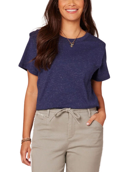 Blusa en jersey metálico de manga corta.