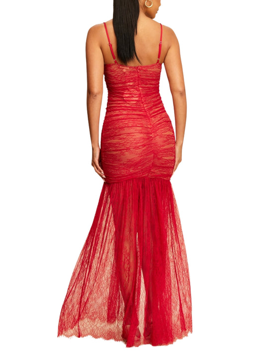 Vestido largo de encaje con tirantes