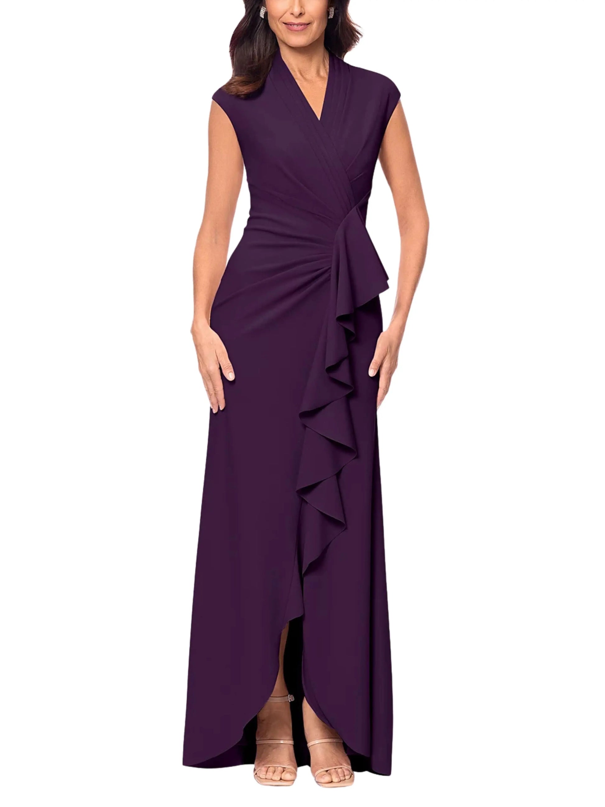 Vestido largo manga corta con drapeado lateral - Escorpio Boutique