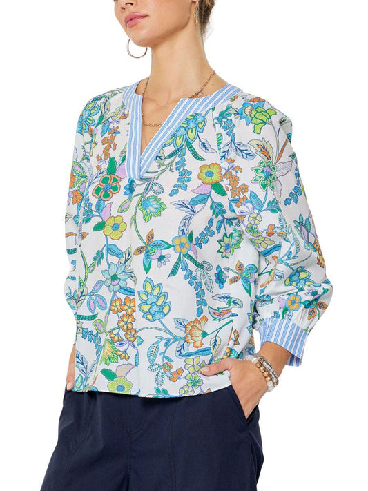 Blusa Manga Larga Rayada con Flores