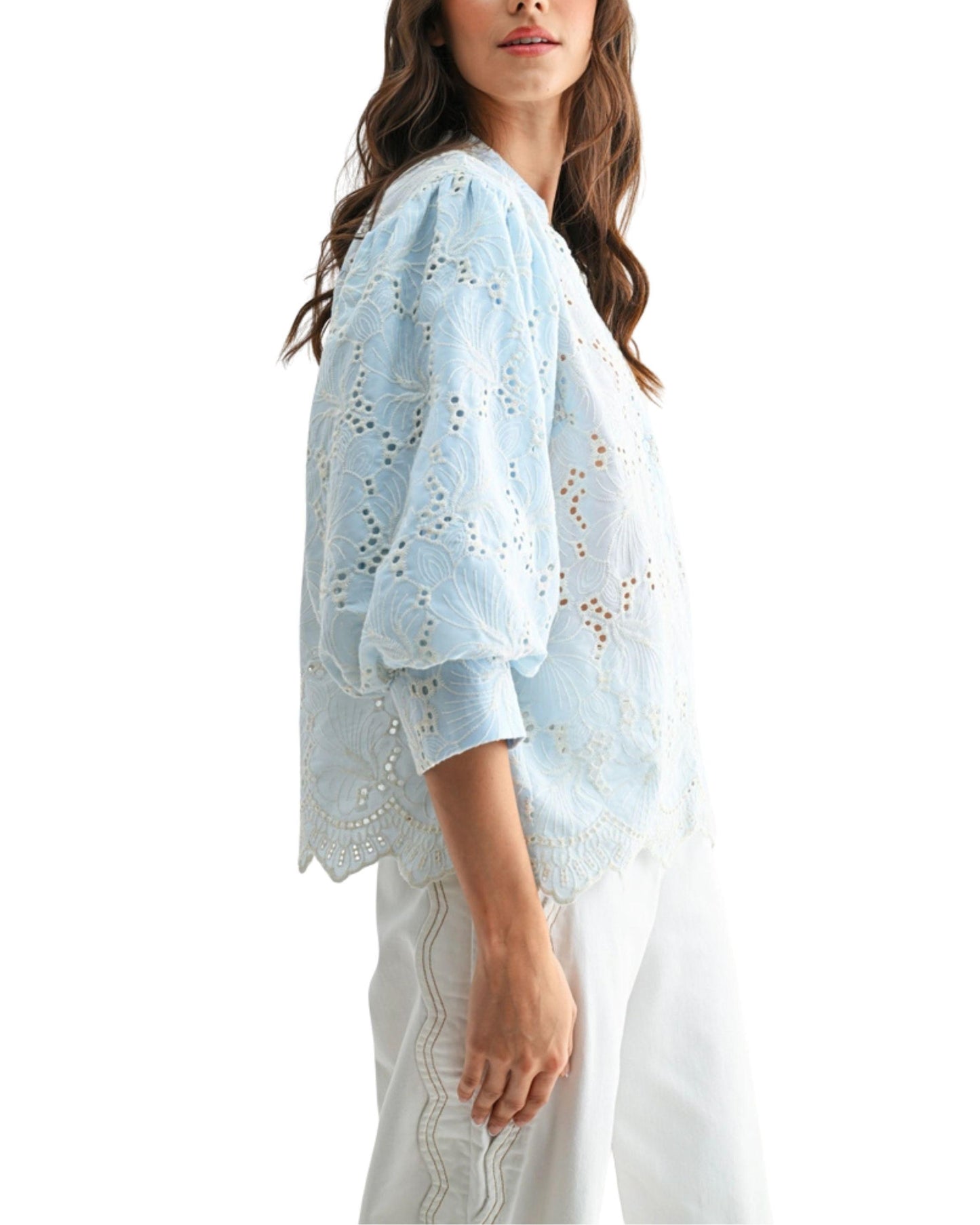 blusa ojillos azul cielo manga