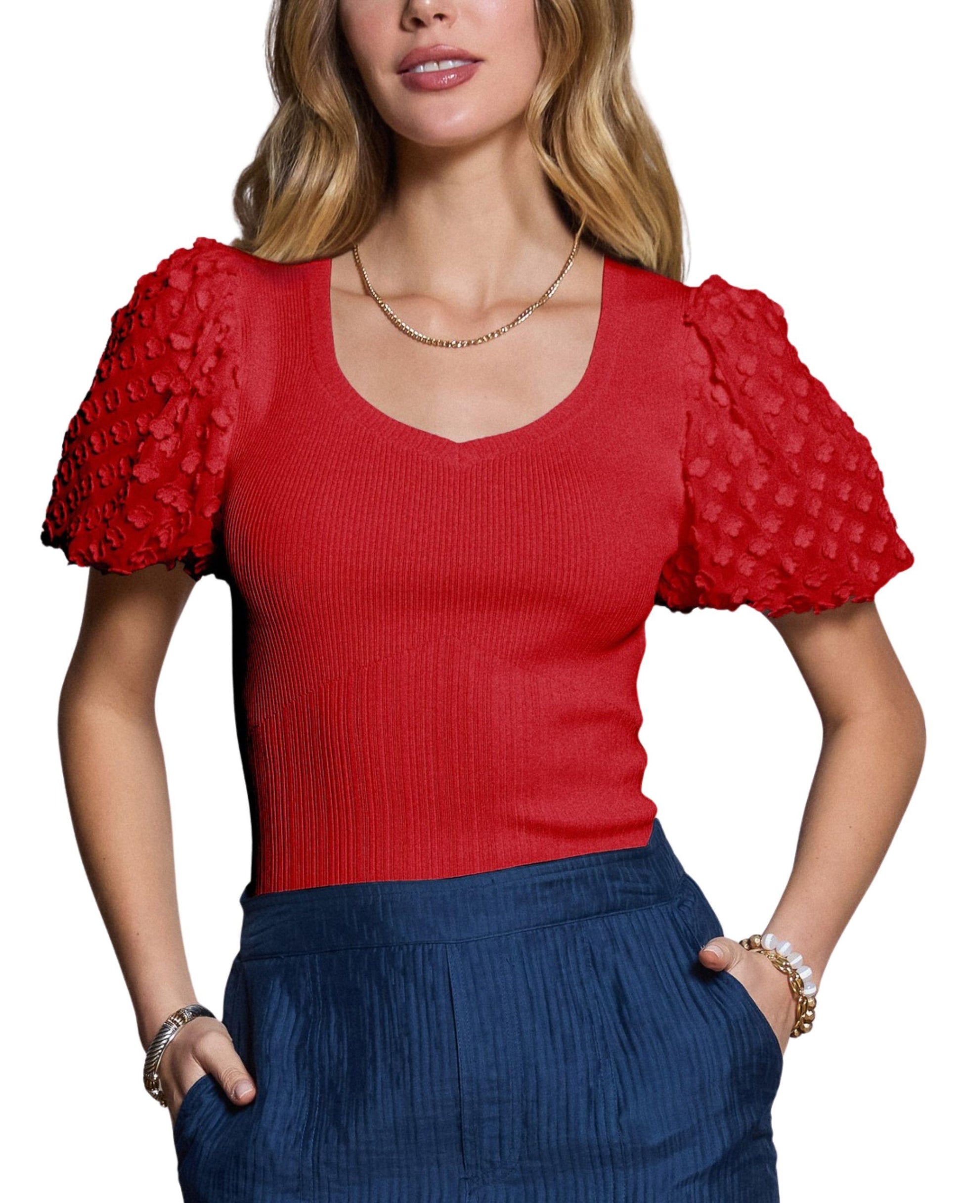 Blusa punto manga globo 3D para mujer