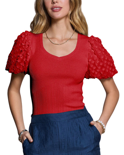 Blusa punto manga globo 3D para mujer