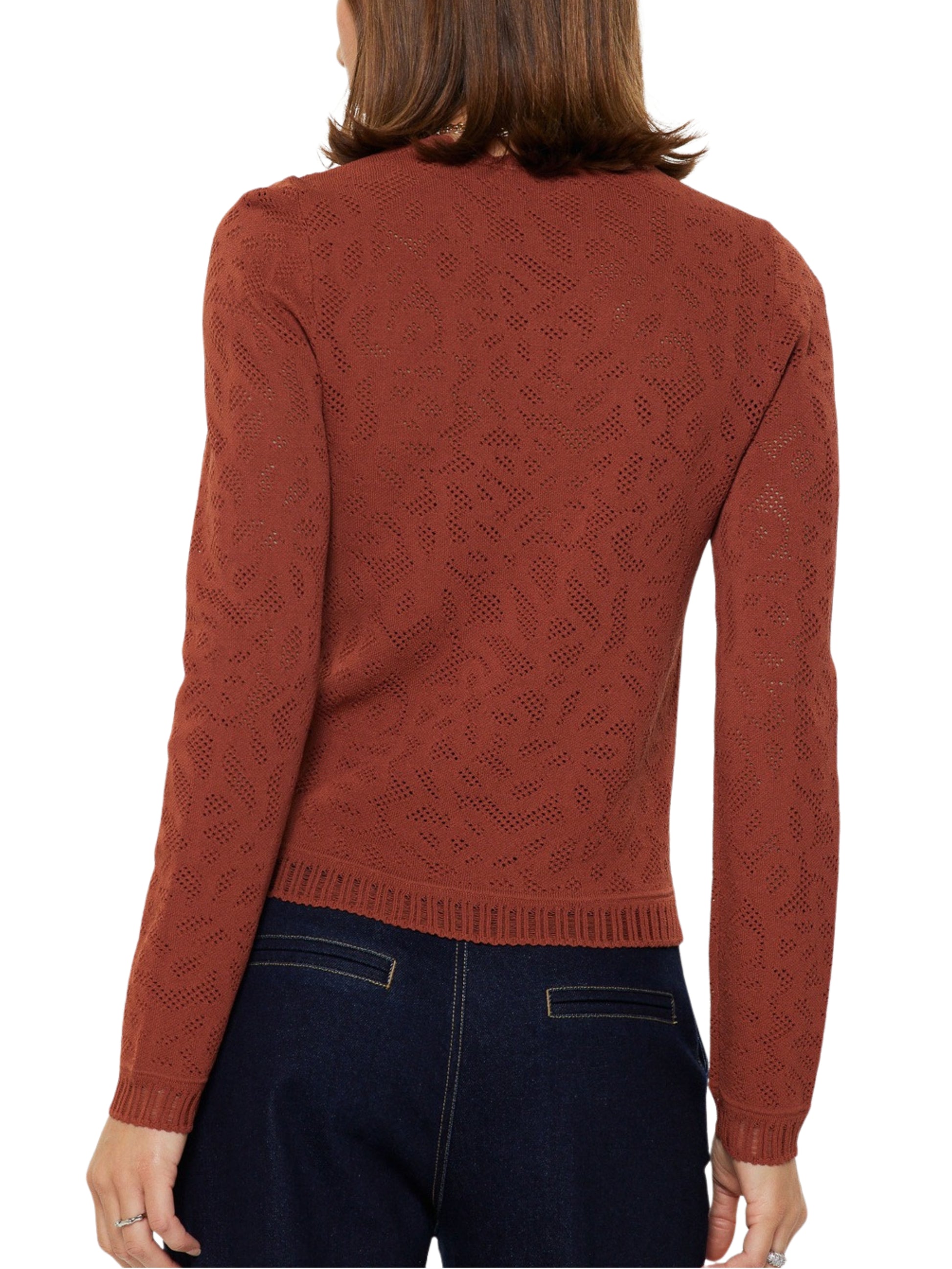 Blusa calada terracota de manga larga para mujer Escorpio boutique 