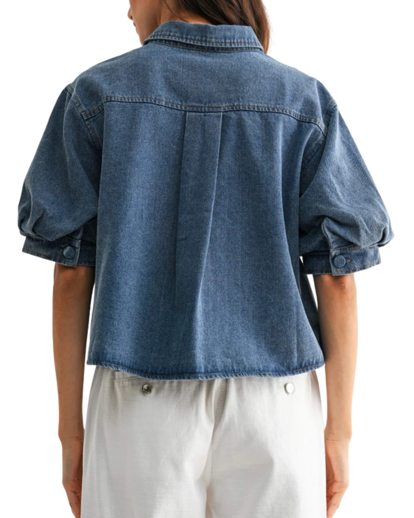 Blusa de Mezclilla Manga Globo
