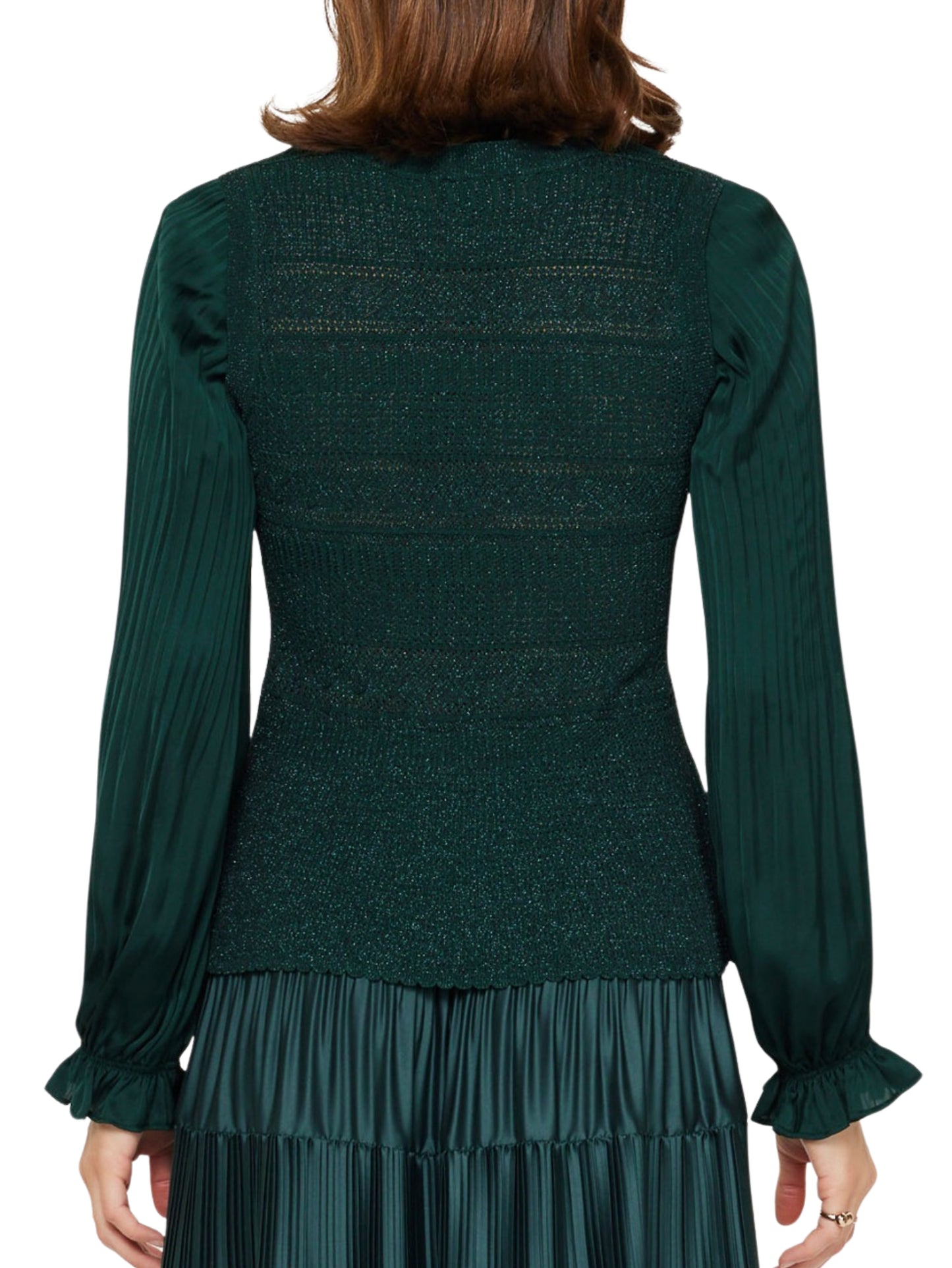 Blusa elegante metálica con mangas plisadas para mujer Escorpio Boutique 