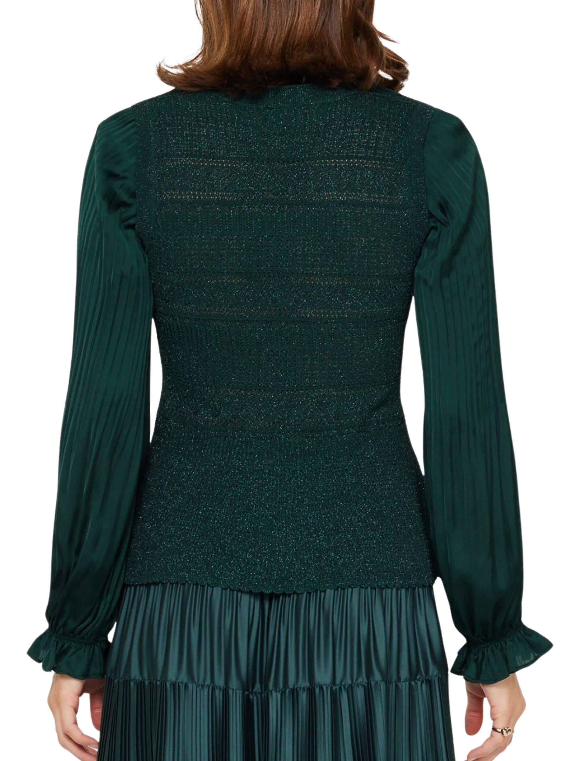 Blusa elegante metálica con mangas plisadas para mujer Escorpio Boutique 