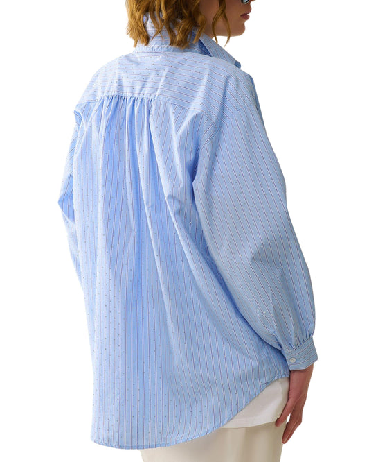 Camisa Azul Rayas con Cristales Espalda